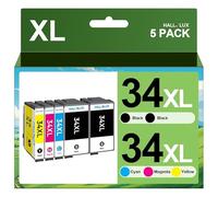 HALLOLUX Lot de 5 Cartouches d'encre compatibles avec Epson 34 XL et 34XL pour Cartouches d'encre Epson Workforce Pro WF-3720DWF WF-3725DWF WF-3720 WF-3725 WF3720 WF3720 WF3725 (Noir, Cyan, Magenta,