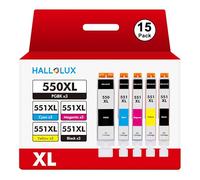HALLOLUX 550XL Cartouches d'encre Compatible Remplacement pour Canon 550 551 PGI-550XL pour Pixma MX925 iP7200 iP7250 MG5650 MG7550 MG6350 MG6650 MX725 MX920 (PGBK Noir Cyan Magenta Jaune, 15-Pack)