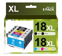 HALLOLUX Lot de 5 Cartouches d'encre 18XL compatibles avec Epson 18XL 18 et Epson XP 322 pour Epson XP-305 XP-215 XP-225 XP-412 XP-422 XP-325 XP-312 XP-315 XP-205 XP-415 XP-425