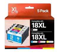 HALLOLUX Lot de 5 Cartouches d'encre 18XL compatibles avec Epson 18 18XL pour imprimantes Epson XP 225 XP-305 XP-215 XP-412 XP-422 XP-325 XP-312 XP-315 XP-205 XP-415 XP-425