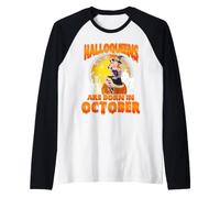 Halloqueens Queens are Born in October Birthday Halloween Manche Raglan