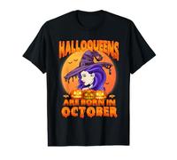 Halloqueens Queens are Born in October Birthday Halloween T-Shirt Graphique avec Valeur