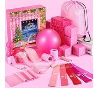 Halloscume Calendrier de l'Avent Pilates 2025 pour femmes adultes - Calendrier de Noël de 12 jours - Cadeau de yoga - Comprend une balle de pilates, des bandes de résistance, des bracelets, une balle