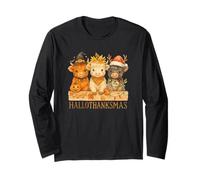 Hallothanksmas Highland Cow Trio Halloween Thanksgiving Manche Longue