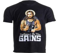 Hallowed Be Thy Gains | Funny Muscle Jesus Weight Lifting Work Out Humor Mens T Shirt Mens T Shirt Gymnase. Size 3XL