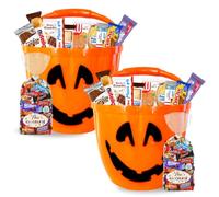 HALLOWEEN - 2 lots de 30 Chocolats et 11 Biscuits Individuels | 2 Seaux Citrouille garnis de Kinder, Milka, Célébrations, gâteaux et barres chocolatées Lu à distribuer aux enfants