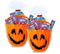 HALLOWEEN | 2 Seaux citrouille avec Assortiment de 40 chocolats Milka favourites et 4 biscuits pocket Milka, Lu, Oreo