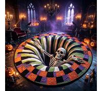 Halloween 3D Rug,3D Skeleton Vortex Quilted Round Halloween Rug，A：80 * 80cm