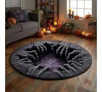 Halloween 3D Rug - Halloween Optical Illusion Rugs, Ghost Skeleton Pumpkin Patterns, Soft Non-Slip Backing for Living Room Bedroom Party Home Decoration (K,40in)