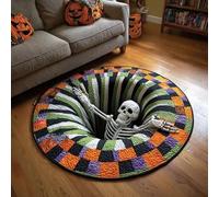 Halloween 3D Rug - Halloween Optical Illusion Rugs, Ghost Skeleton Pumpkin Patterns, Soft Non-Slip Backing for Living Room Bedroom Party Home Decoration (A,47in)