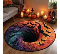 Halloween 3D Rug, Optical Illusion Skeleton Abyss Round Area Rug, Spooky Indoor Floor Mat for Living Room Bedroom Entryway and Halloween Party Decor (Halloween I,80cm)