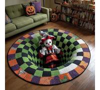 Halloween 3D Rug, Optical Illusion Skeleton Abyss Round Area Rug, Spooky Indoor Floor Mat for Living Room Bedroom Entryway and Halloween Party Decor (Halloween J,140cm)
