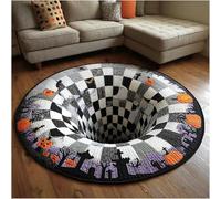 Halloween 3D Rug, Optical Illusion Skeleton Abyss Round Area Rug, Spooky Indoor Floor Mat for Living Room Bedroom Entryway and Halloween Party Decor (Halloween C,60cm)
