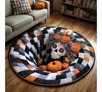 Halloween 3D Rug, Optical Illusion Skeleton Abyss Round Area Rug, Spooky Indoor Floor Mat for Living Room Bedroom Entryway and Halloween Party Decor (Halloween N,60cm)