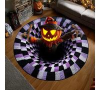 Halloween 3D Rug, Optical Illusion Skeleton Abyss Round Area Rug, Spooky Indoor Floor Mat for Living Room Bedroom Entryway and Halloween Party Decor (Halloween M,60cm)