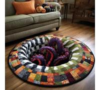 Halloween 3D Rug, Optical Illusion Skeleton Abyss Round Area Rug, Spooky Indoor Floor Mat for Living Room Bedroom Entryway and Halloween Party Decor (Halloween K,120cm)