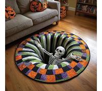 Halloween 3D Rug, Optical Illusion Skeleton Abyss Round Area Rug, Spooky Indoor Floor Mat for Living Room Bedroom Entryway and Halloween Party Decor (Halloween A,60cm)