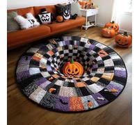 Halloween 3D Rug, Optical Illusion Skeleton Abyss Round Area Rug, Spooky Indoor Floor Mat for Living Room Bedroom Entryway and Halloween Party Decor (Halloween O,100cm)