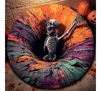 Halloween 3D Rug, Optical Illusion Skeleton Abyss Round Area Rug, Spooky Indoor Floor Mat for Living Room Bedroom Entryway and Halloween Party Decor (Halloween F,140cm)