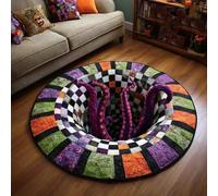 Halloween 3D Rug, Optical Illusion Skeleton Abyss Round Area Rug, Spooky Indoor Floor Mat for Living Room Bedroom Entryway and Halloween Party Decor (Halloween L,100cm)