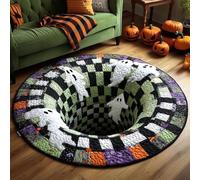 Halloween 3D Rug, Optical Illusion Skeleton Abyss Round Area Rug, Spooky Indoor Floor Mat for Living Room Bedroom Entryway and Halloween Party Decor (Halloween D,140cm)