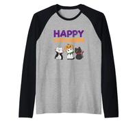 Halloween, Amoureux des Chats, Chaton Effrayant, drôle et Joyeux catoween Manche Raglan