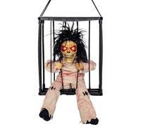 Halloween Animatronics Suspendus Yeux Lumineux Sonores Fantômes Suspendus Dans Une Cage Clignotant Criant Activé Décorations Squelettes Animées pour Fête Maison Hantée Cour Pelouse, Pas De Batterie (S
