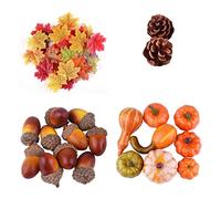 Halloween Artificial Pumpkins Decoration Set 50pcs / Set Mini Pumpkins Pine Connes Maple Feuilles Acorns Assortis pour l'automne Thanksgiving Home Table Decor