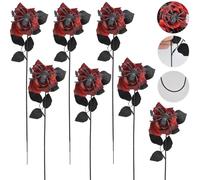 Halloween Artificial Red Roses, with Realistic Spider Decorations with Realistic Spider Decorations for Haunted House Party Living Room and Garden Atmosphere Lightweight and Odorless (7,Red)