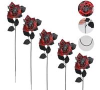 Halloween Artificial Red Roses, with Realistic Spider Decorations with Realistic Spider Decorations for Haunted House Party Living Room and Garden Atmosphere Lightweight and Odorless (5,Red)