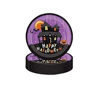 Halloween Assiettes Jetables Rondes en Carton 18cm,16 Pièces Chauve Souris Papier Assiettes Violette Recyclables,Biodégradables Assiette en Papier pour Fête d'Halloween Fournitures Décorations Table