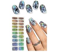 Halloween Autocollant Ongle Gel UV, Toile d'araignée 20pcs Film pour Ongles Autoadhésif Pour Nail Art