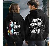 Halloween automne hiver Disney le cauchemar avant noël Sally & Jack imprimer sweats à capuche pour hommes femmes hauts surdimensionnés TZ0826231-JCS-BL