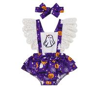 Halloween Baby Tenue Skin Friendly Cotton bébé Fille Halloween Tenue Mignonne sans Manches à sauts en Une Seule pièce pour fête à la Maison, Violet