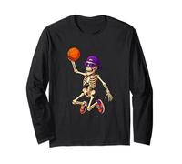 Halloween Basketball Skeleton Teens Spooky Basketball Player Manche Longue