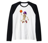 Halloween Basketball Skeleton Teens Spooky Basketball Player Manche Raglan