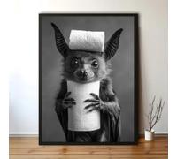 Halloween Bat Cat with Toilet Paper Poster Print Canvas Painting Bathroom Wall Art Funny Humor Home Decor 50x70cm Frameless