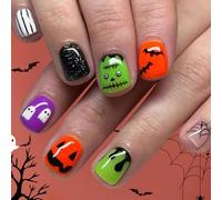 Halloween Bat Cobweb Press-On Nails 24PCS Glitter Court Carré Faux Conseils Sans Adhésif Halloween Press On Nail