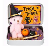 Halloween Bear in a Box for Trick Or Treat-Teddy Bear in a Box, 2025 New Handmade Plush Pocket Bears in Box Kit Gift with Wizard Hat,Witch Blanket, Broom, Pumpkin and Cat (2pcs,Pink)