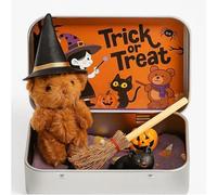 Halloween Bear in a Box for Trick Or Treat-Teddy Bear in a Box, 2025 New Handmade Plush Pocket Bears in Box Kit Gift with Wizard Hat,Witch Blanket, Broom, Pumpkin and Cat (2pcs,Brown)