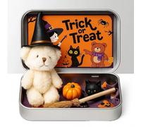 Halloween Bear in a Box for Trick Or Treat-Teddy Bear in a Box, 2025 New Handmade Plush Pocket Bears in Box Kit Gift with Wizard Hat,Witch Blanket, Broom, Pumpkin and Cat (2pcs,White)