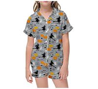 Halloween Bebe,Ensemble Pyjama pour Enfants Loisirs Halloween imprimé col boutonné Manches Courtes Haut et Short pour Les Nuits Douces (Grey, 12-13 Years)