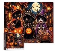 Halloween Black Cat Jigsaw Puzzle for Adults 1000 Piece Cute Witch Cats with Pumpkins and Candy Puzzle Cozy Autumn Night Artwork, Fun Challenging Puzzles, Seasonal Decoration Gift 19.7 x 27.6 inch