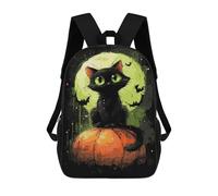 Halloween Black Cat Pumpkin Art Print-2 Sacs À Dos Imprimés En 3D Pour Enfants 17inch Sacs À Dos Tendance Et Décontractés Pour La Journée, Sacs De Voyage, Sacs À Dos D'extérieur Pour Garçons Et Filles
