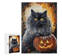 Halloween Black Cat with Jack-o'-Lantern-2 Puzzle 1000 Pièces Educa Jouet en Bois Cadeau Unique Décoration Intérieure Jeu Éducatif Challenge Toy Adultes Et Enfants À Partir De 14 Ans 300 PCS