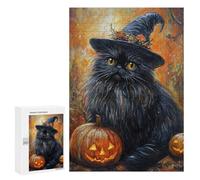 Halloween Black Cat with Jack-o'-Lanterns Puzzle 1000 Pièces Educa Jouet en Bois Cadeau Unique Décoration Intérieure Jeu Éducatif Challenge Toy Adultes Et Enfants À Partir De 14 Ans 300 PCS