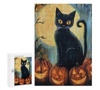 Halloween Black Cat with Pumpkins-2 Puzzle 1000 Pièces Educa Jouet en Bois Cadeau Unique Décoration Intérieure Jeu Éducatif Challenge Toy Adultes Et Enfants À Partir De 14 Ans 300 PCS