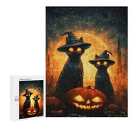 Halloween Black Cats with Jack-o'-Lanterns Puzzle 1000 Pièces Educa Jouet en Bois Cadeau Unique Décoration Intérieure Jeu Éducatif Challenge Toy Adultes Et Enfants À Partir De 14 Ans 500 PCS