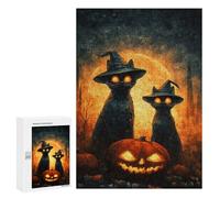 Halloween Black Cats with Jack-o'-Lanterns Puzzle 1000 Pièces Educa Jouet en Bois Cadeau Unique Décoration Intérieure Jeu Éducatif Challenge Toy Adultes Et Enfants À Partir De 14 Ans 300 PCS
