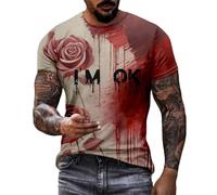 Halloween Blouse Homme Dentelle T-Shirt d à Manches Courtes pour Homme, imprimé Sanglant, décontracté, Confortable, idéal Les fêtes, Le Cosplay Tee-Shirts Hommes(Brick Rouge,L)